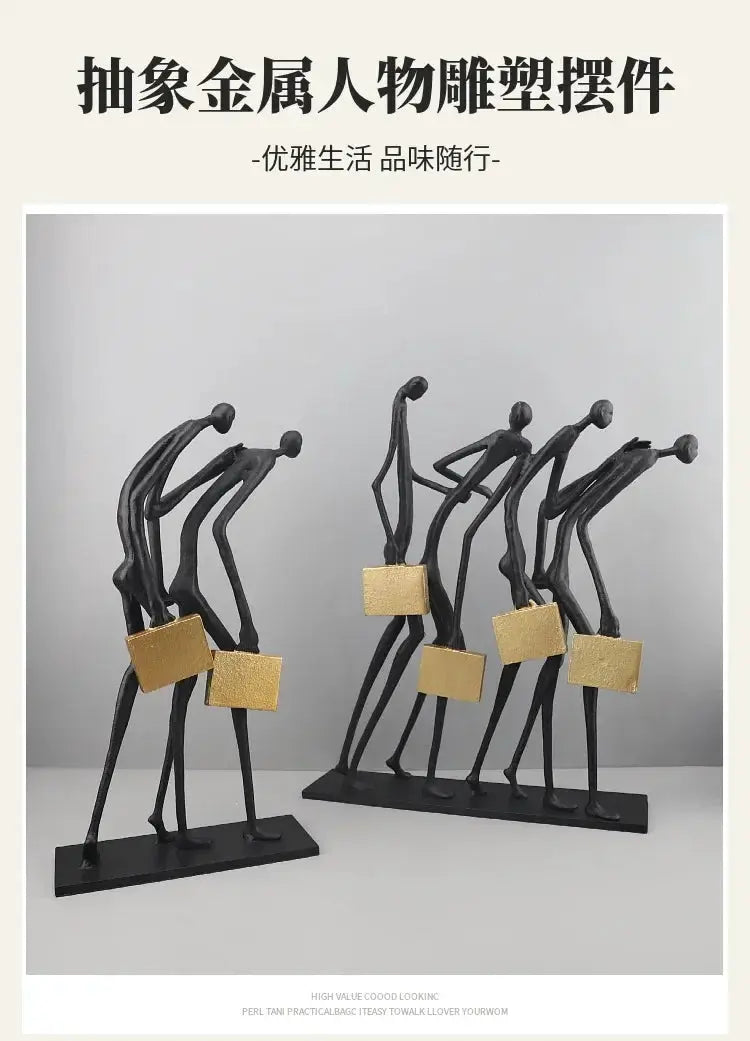 Abstract Walking Figures Sculpture with Gold Briefcases for Your Home by House Of Avana