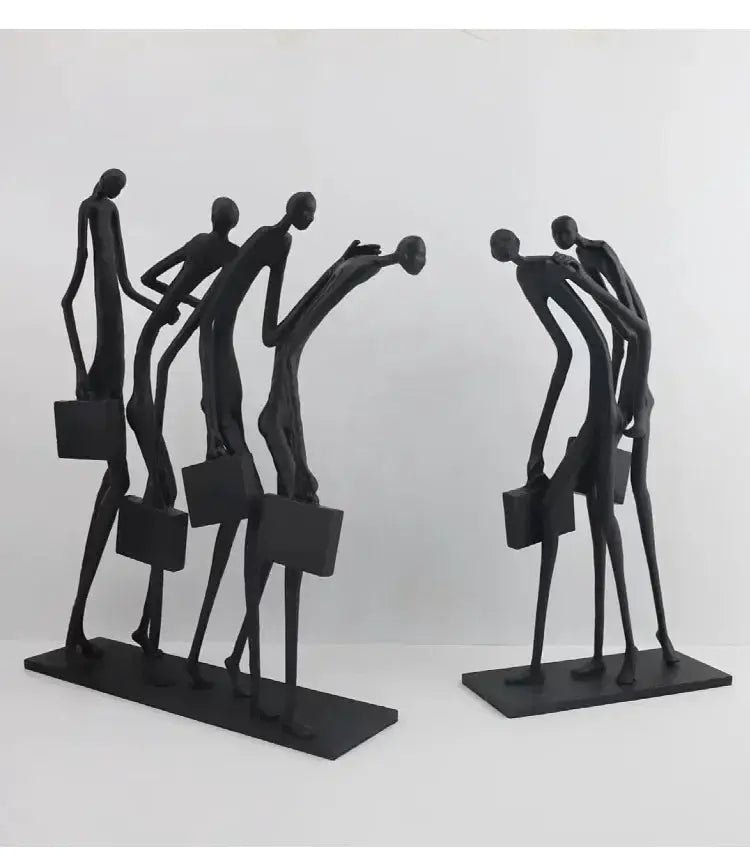 Abstract Walking Figures Sculpture with Gold Briefcases for Your Home by House Of Avana