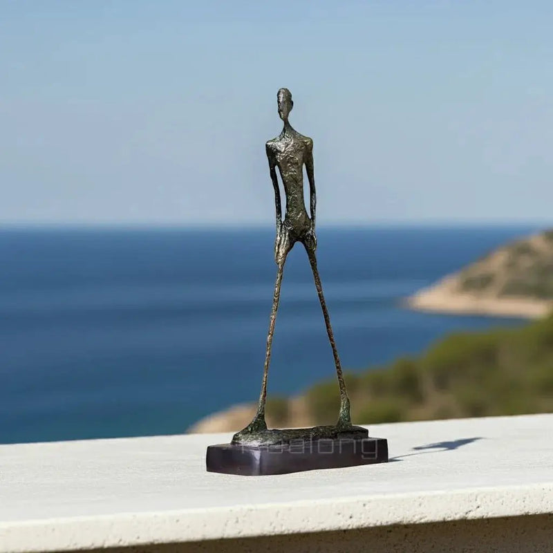 Abstract Walking Man Sculpture Modern Textured Metal Figurine by House Of Avana