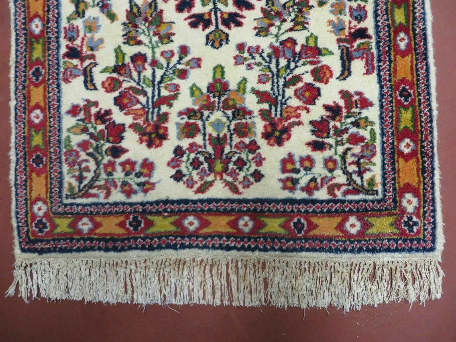 Small Persian Rug 2 x 3, Tiny Persian Sarouk Carpet, Cream Navy Blue Red, Floral Medallion, Vintage Wool Rug, Handmade Hand-Knotted Oriental Rug by Jewel Rugs