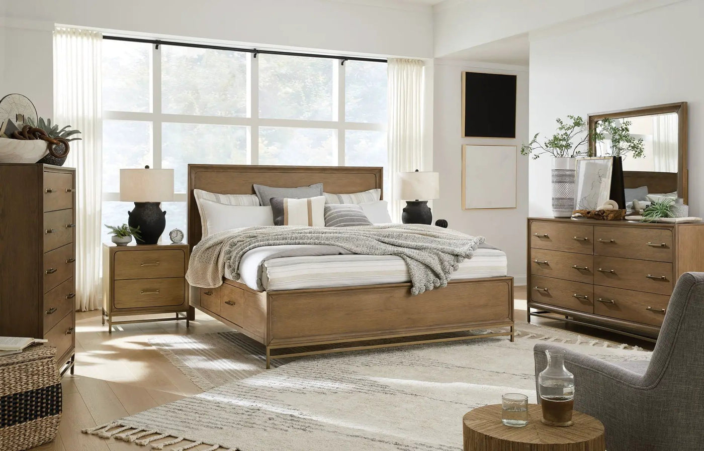 Lindon - Complete Panel Bed With Storage Rails - Belgian Wheat by Unique Piece Furniture