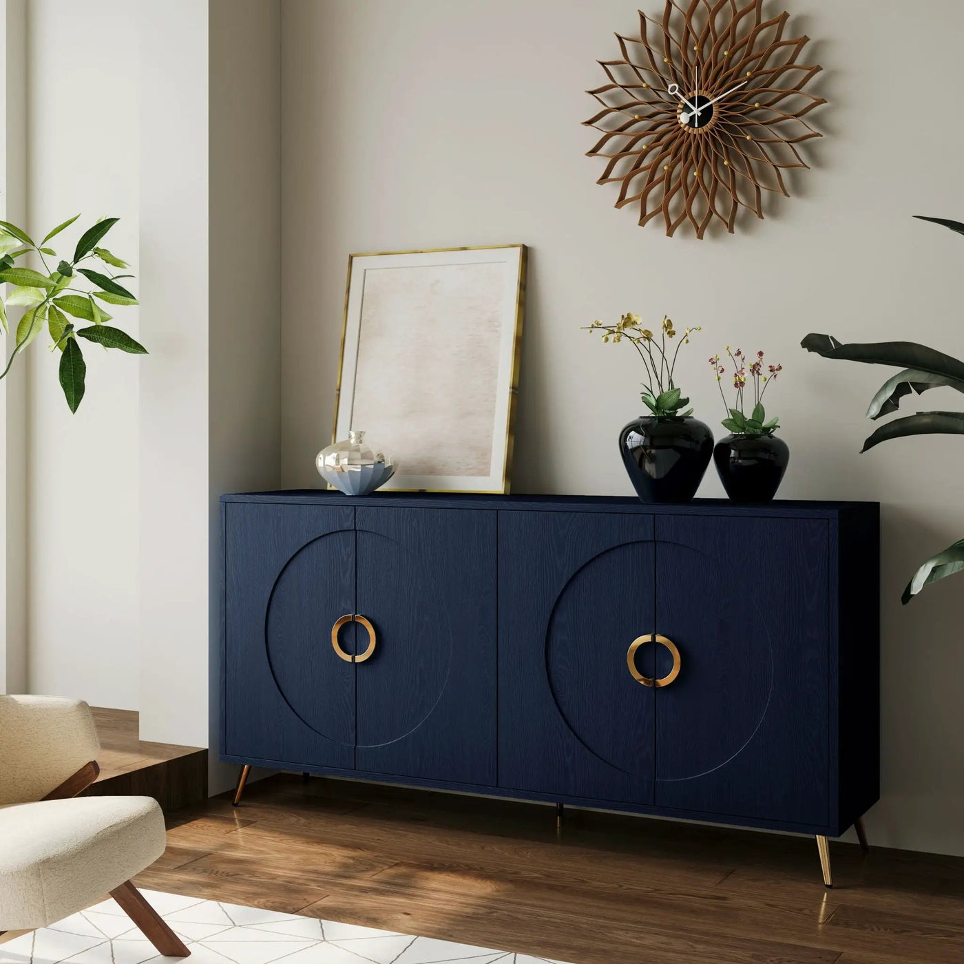 Modern Lacquered 4 Door Wooden Cabinet Sideboard Buffet Server Cabinet Storage Cabinet, For Living Room, Entryway, Hallway, Office, Kitchen And Dining Room by HouseOfZazla