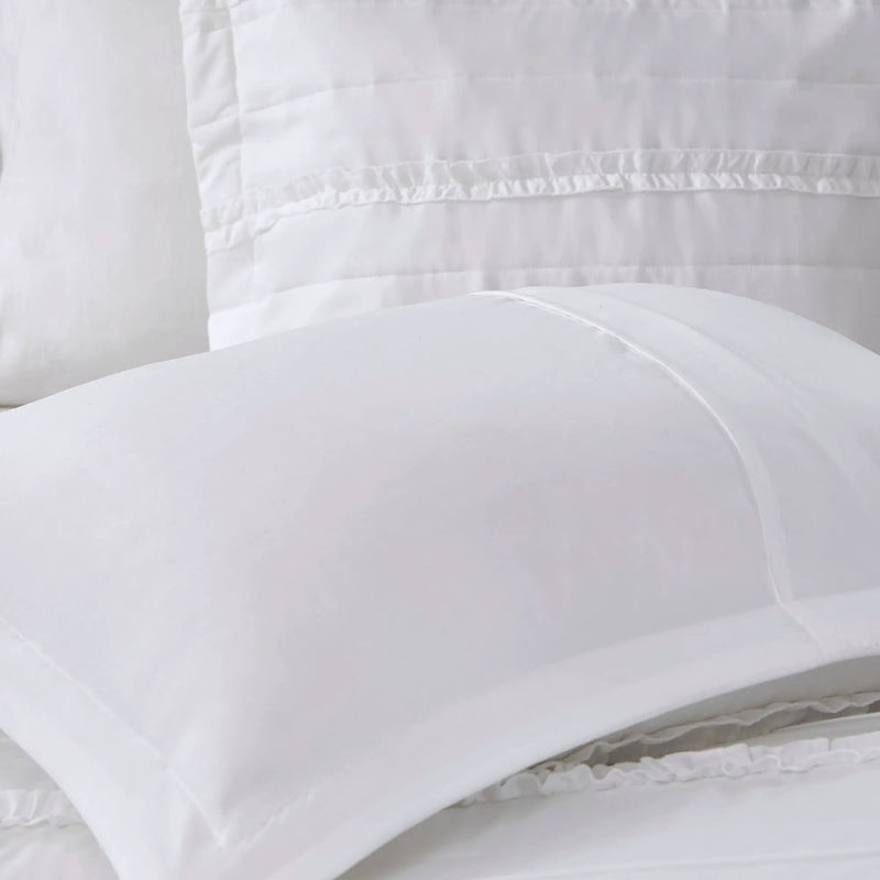 5 Piece Microfiber Ruffled Comforter Set White Queen by HouseOfZazla