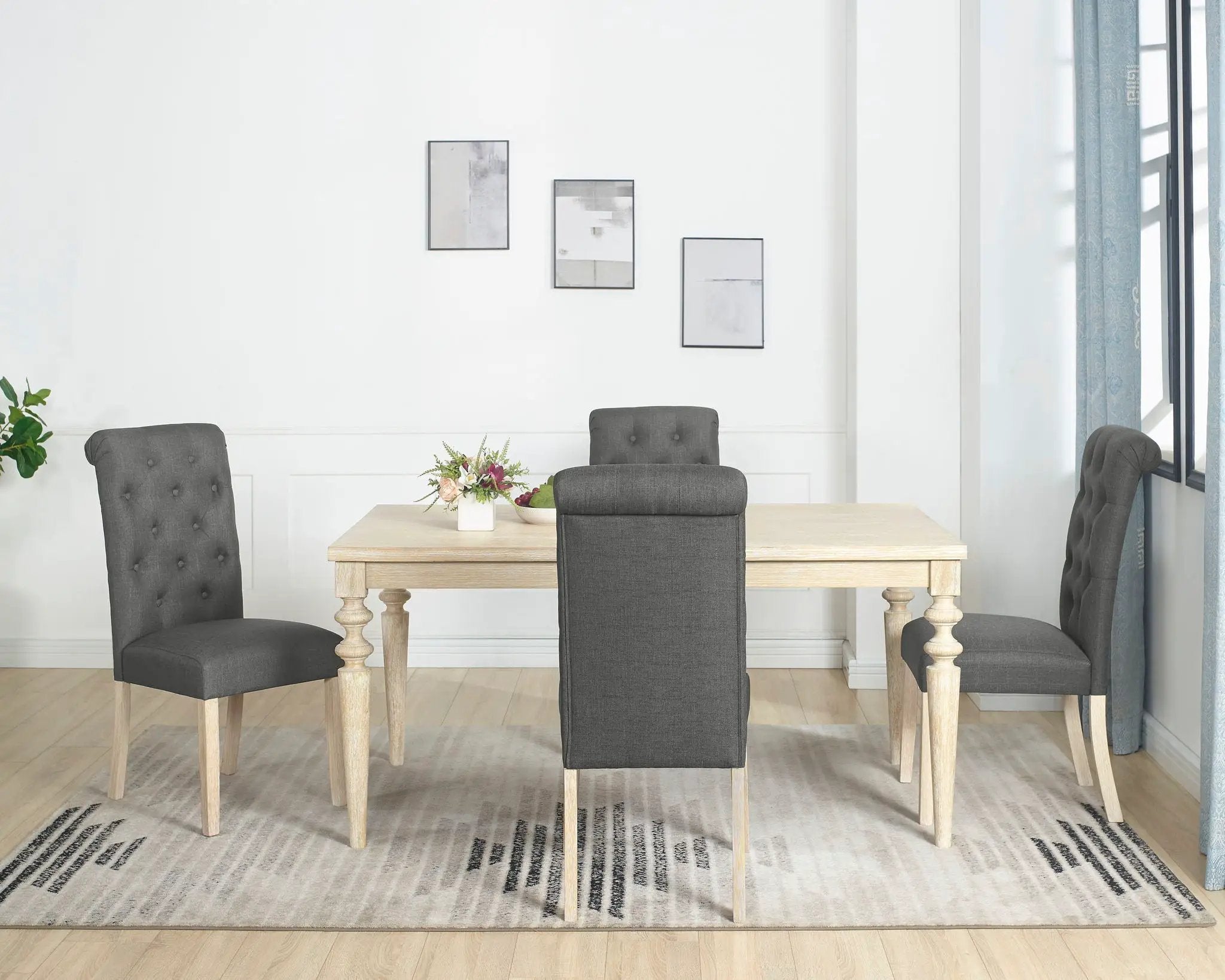 Amonia - 5 Piece Dining Set, Turned-Leg Dining Table With 4 Tufted Chairs - Beige Brown by Unique Piece Furniture