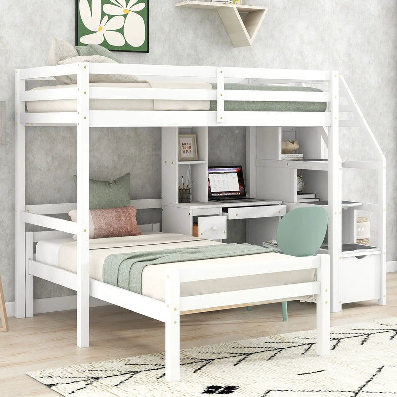 Loft Bed With Stand Alone Bed, Storage Staircase, Desk, Shelves, And Drawers by Unique Piece Furniture