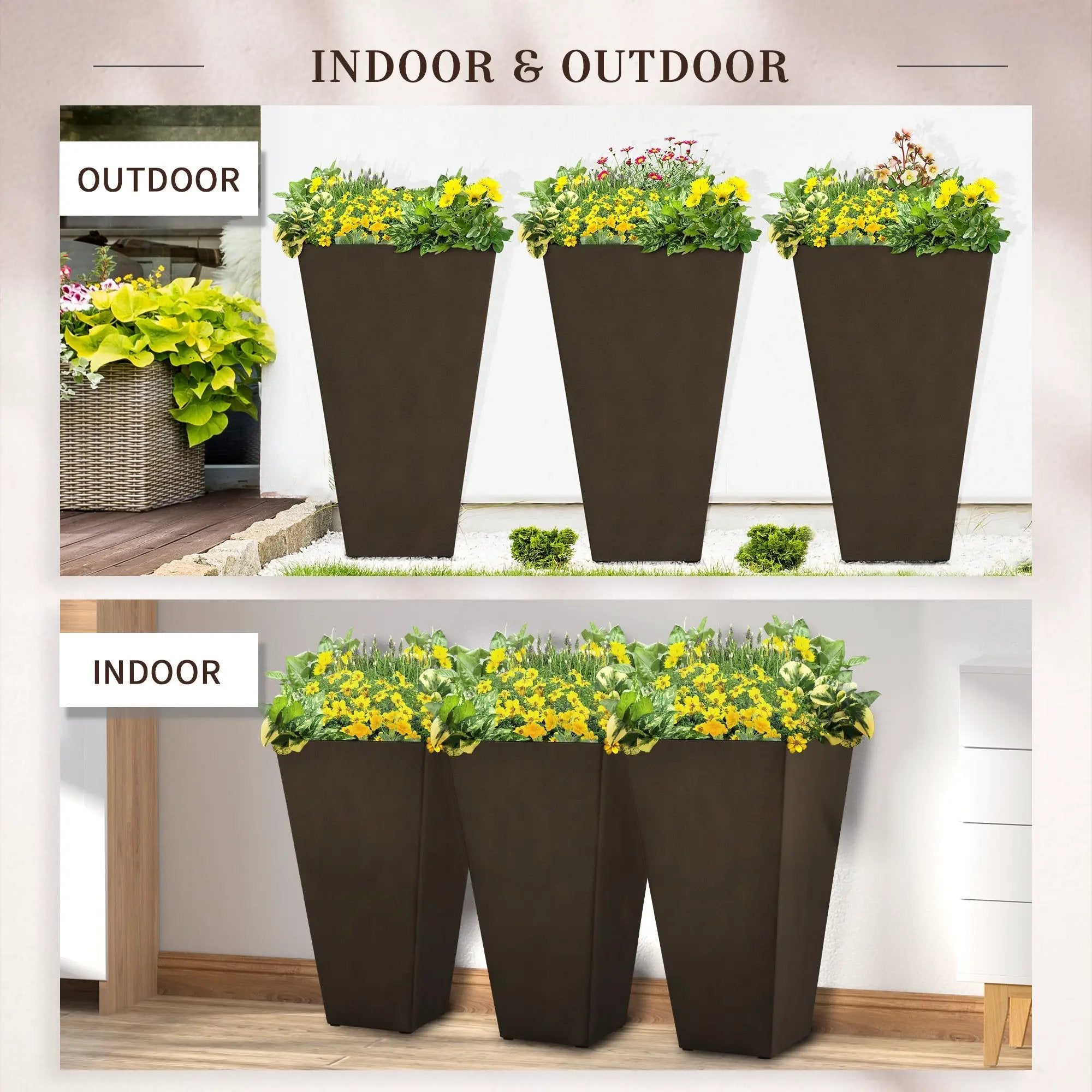 Outsunny Set of 3 Tall Planters with Drainage Hole by HouseOfZazla