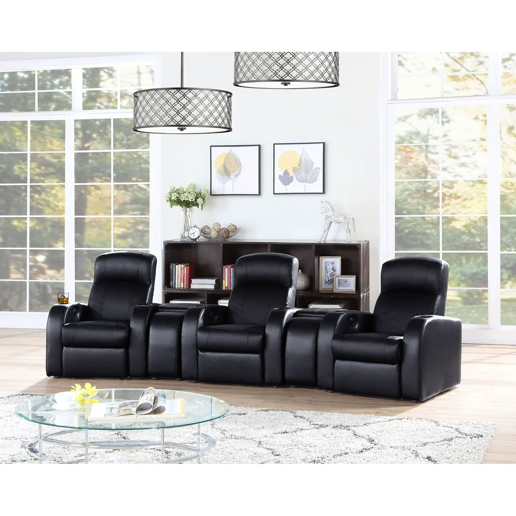 Greenfield - 3 Seater Home Theater With 2 Wedge Consoles - Black by HouseOfZazla