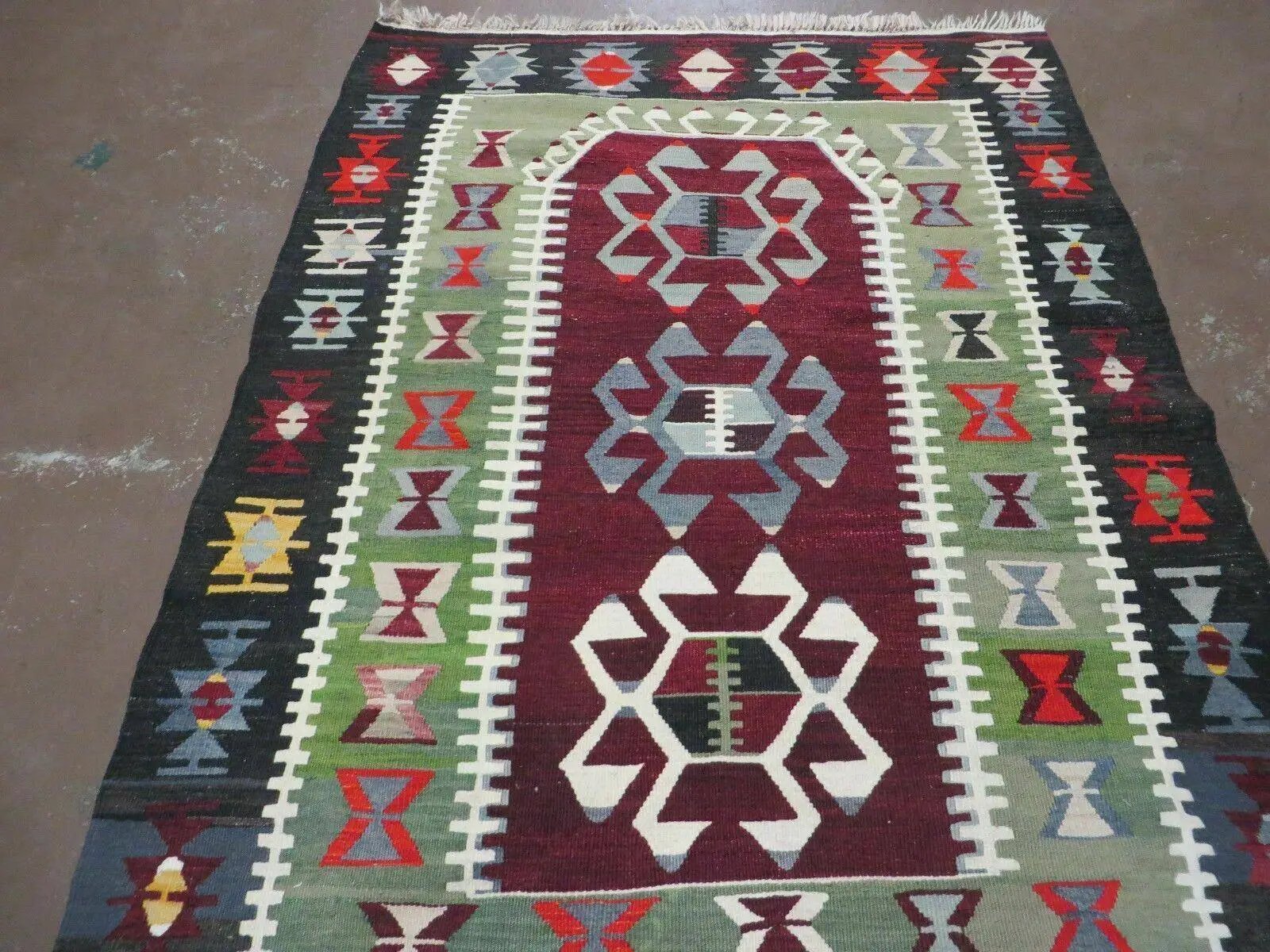 3' 8" X 5' Vintage Turkish Kilim Handmade Flat Weave Wool Rug Veg Dyes by Jewel Rugs