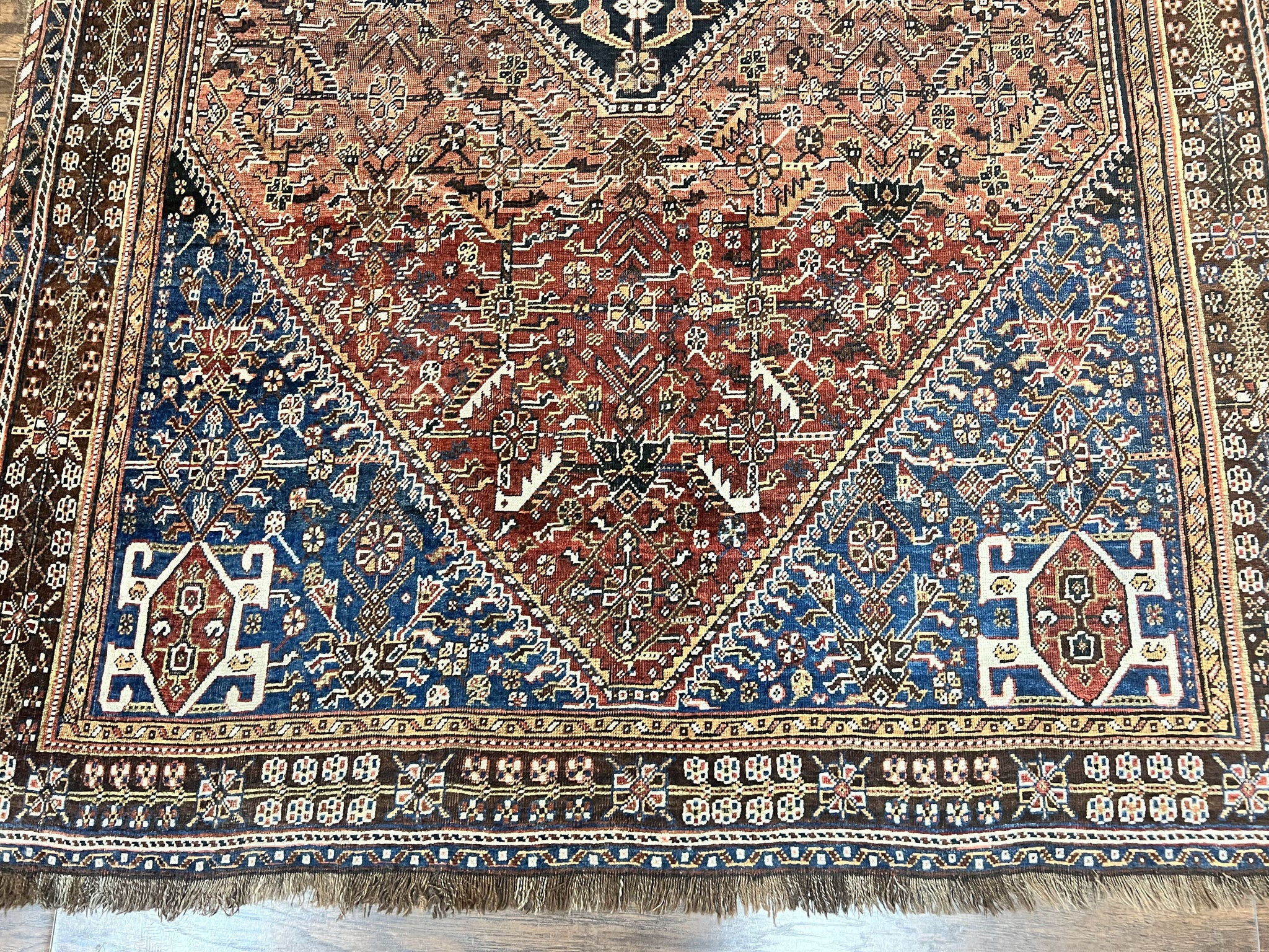 Antique Persian Shiraz Tribal Rug 6x8, Geometric Rug, Wool Handmade Hand Knotted Carpet, Red Blue by Jewel Rugs
