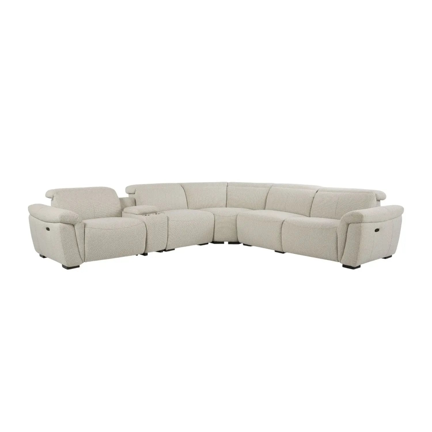 Dayana - Boucle Power Recliner Sectional Sofa For 5 People With Cupholder Console Adjustable Headrest - Beige by Unique Piece Furniture