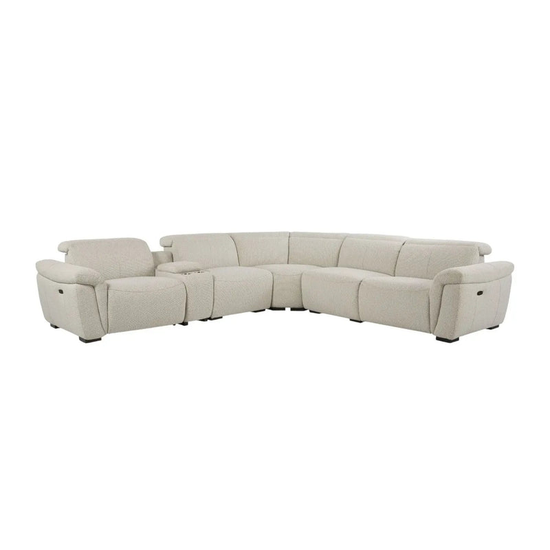 Dayana - Boucle Power Recliner Sectional Sofa For 5 People With Cupholder Console Adjustable Headrest - Beige by HouseOfZazla