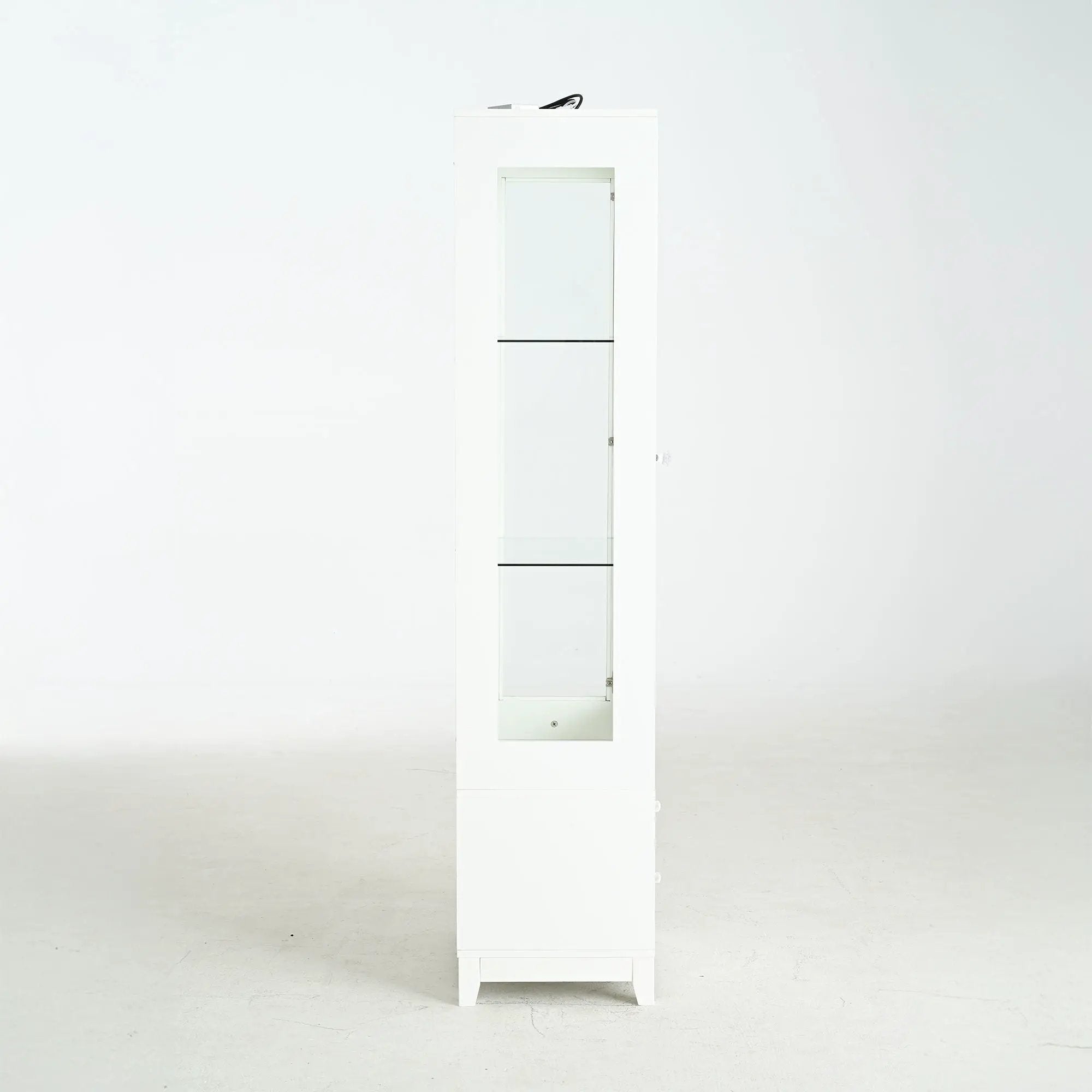 Modern Upholstered Glass Display Cabinet With Adjustable LED Light - White