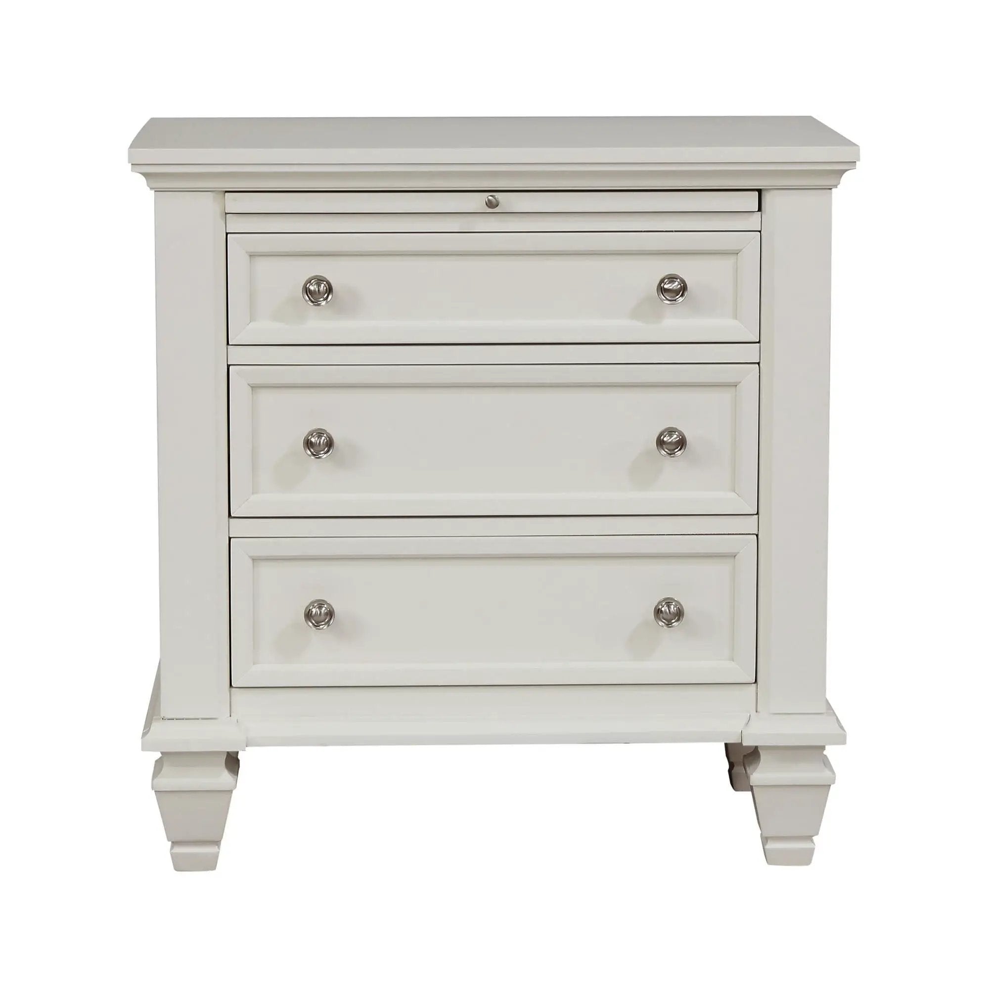 Cottage 3 Drawer Nightstand With Pull Out Tray - Cream White
