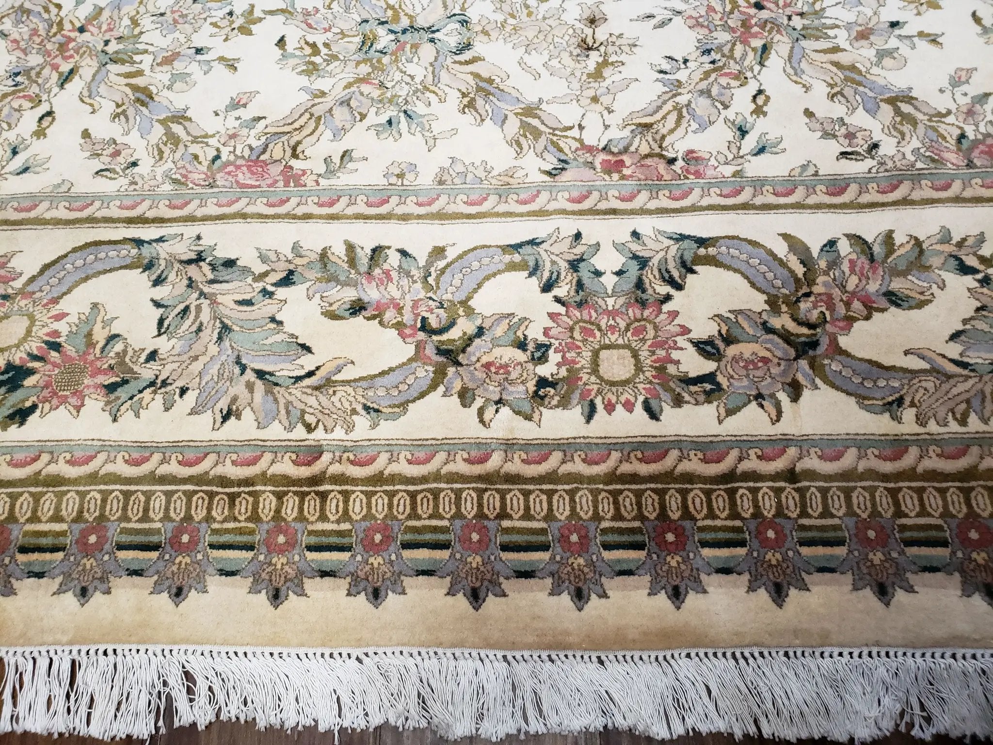 Pak Persian Floral Rug 11 x 12.6, Ivory, Very Fine, Hand Knotted by Jewel Rugs
