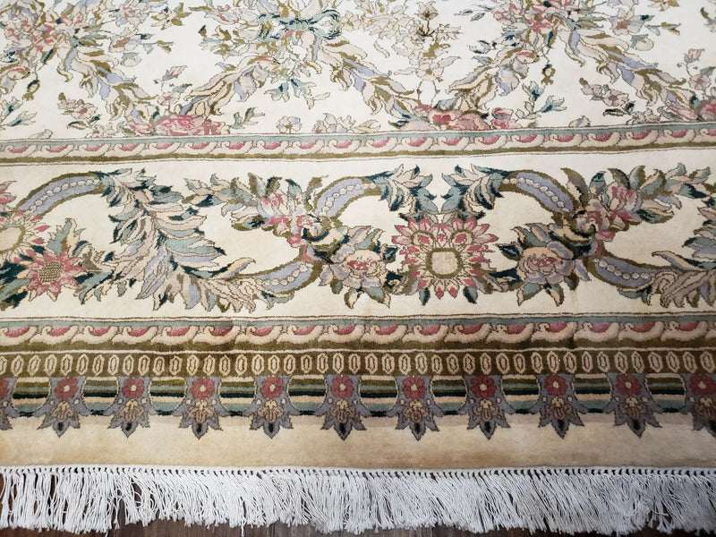 Pak Persian Floral Rug 11 x 12.6, Ivory, Very Fine, Hand Knotted by Jewel Rugs