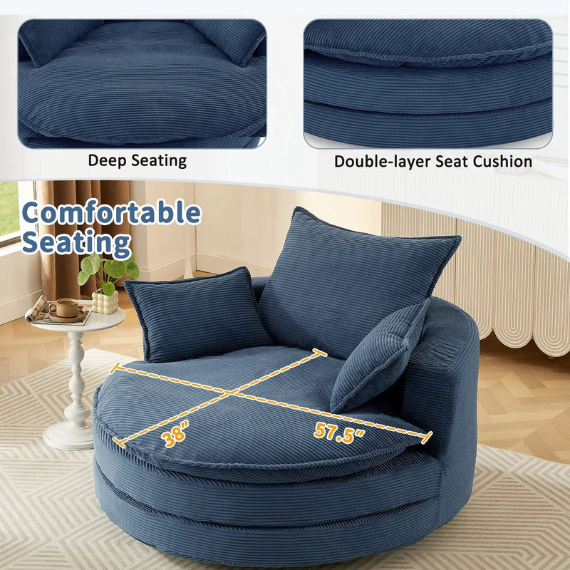 360° Swivel Accent Barrel Chair With Dual Layer Cushion And 3 Removable Pillows by HouseOfZazla