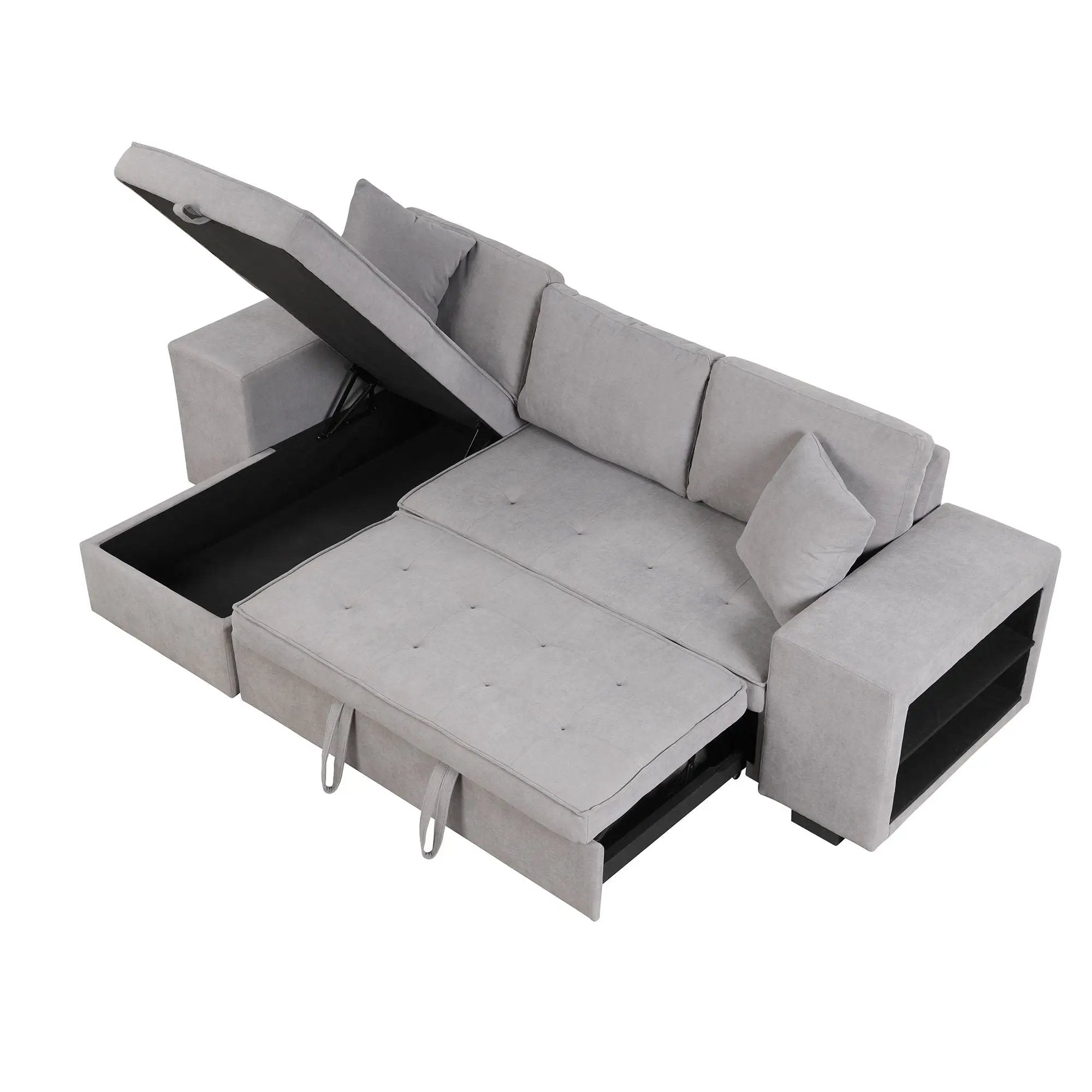 Modern L-Shape 3 Seat Reversible Sectional Couch, Pull Out Sleeper Sofa With Storage Chaise And 2 Stools For Living Room Furniture Set by HouseOfZazla