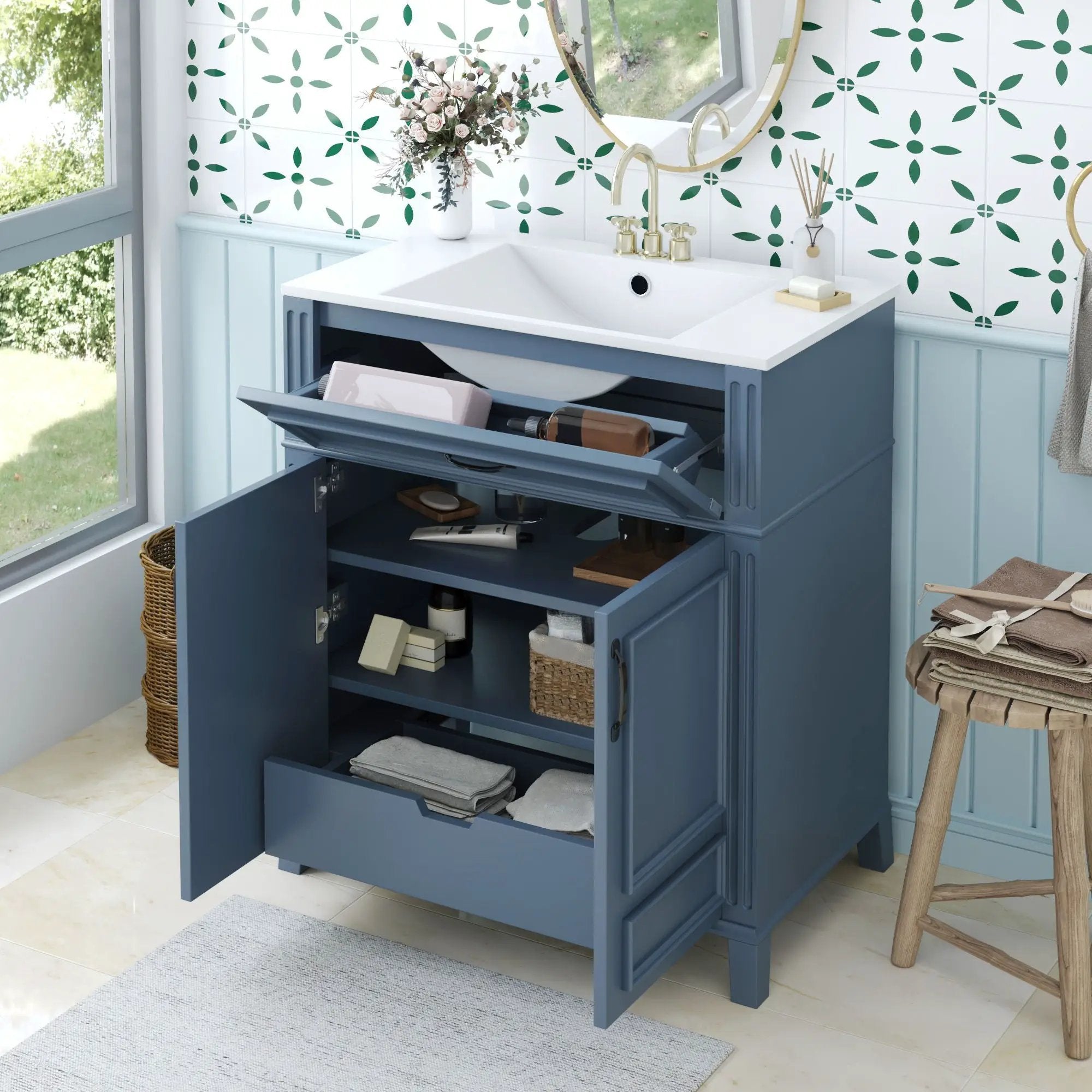 Bathroom Vanity With Sink Storage Cabinet - Blue by Unique Piece Furniture