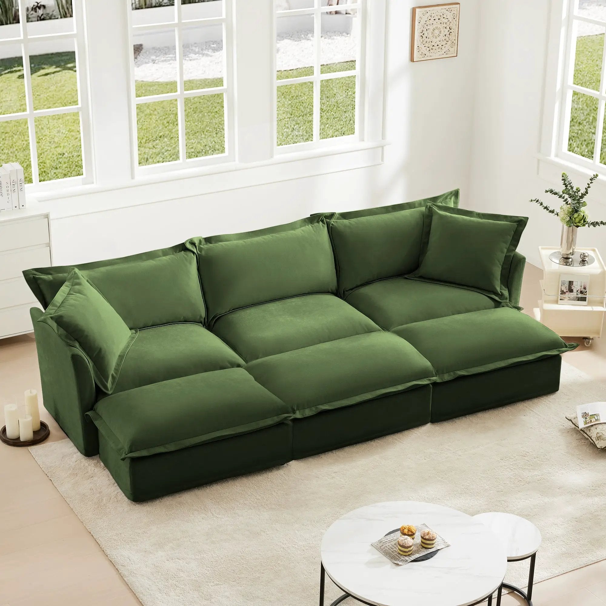 Chenille 3-Seat Slipcovered Sofa with Ottomans by HouseOfZazla