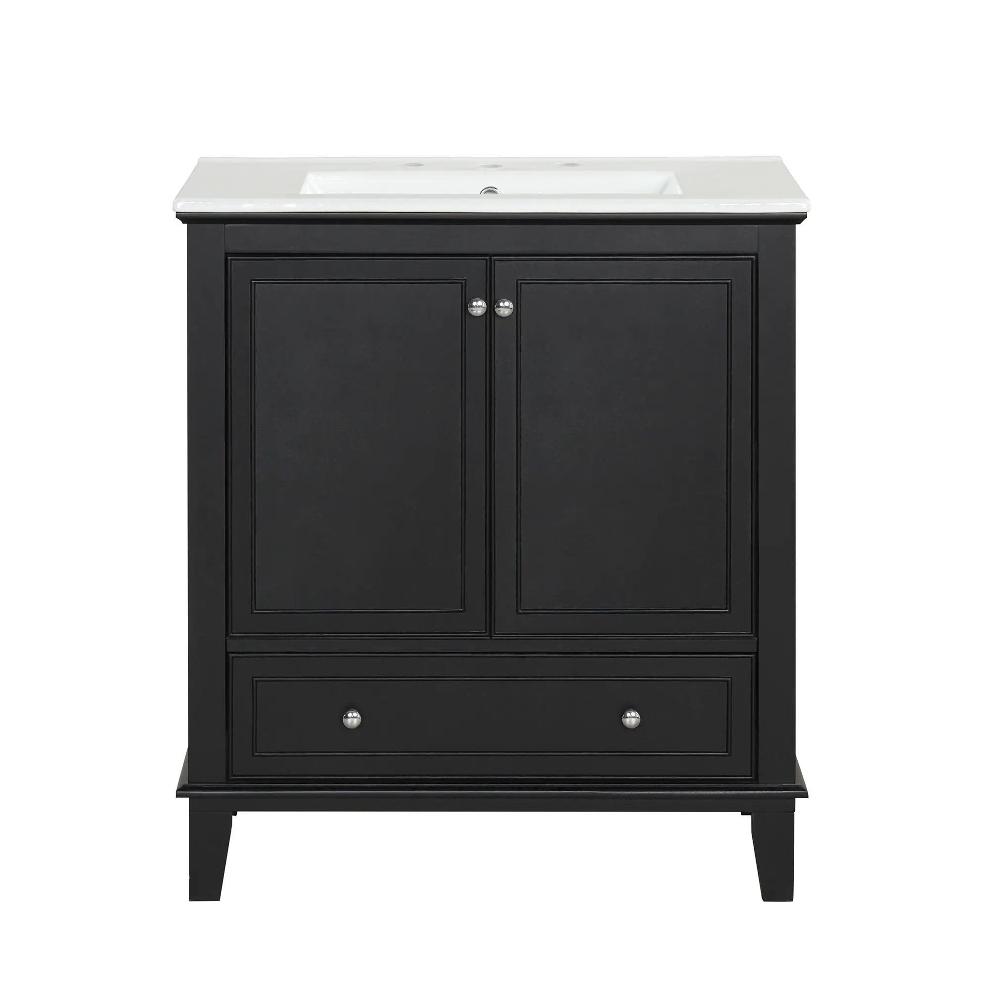 30" Bathroom Vanity With Sink Combo, Multi Functional Bathroom Cabinet With Doors And Drawer - Black by Unique Piece Furniture