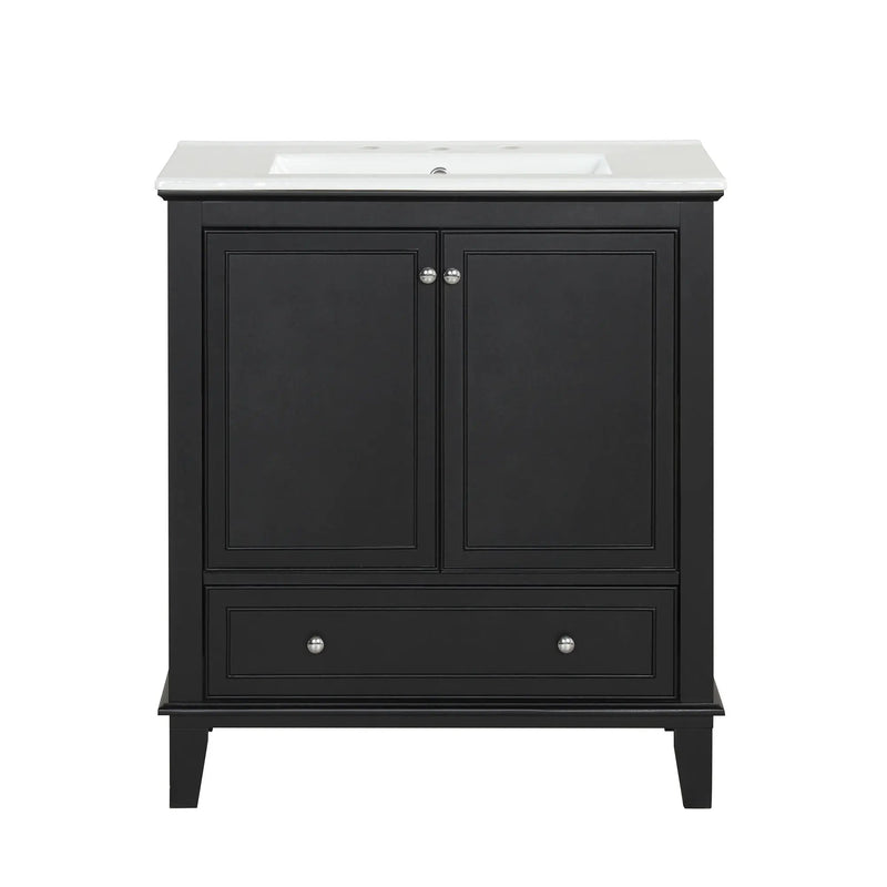 30" Bathroom Vanity With Sink Combo, Multi Functional Bathroom Cabinet With Doors And Drawer - Black by Unique Piece Furniture