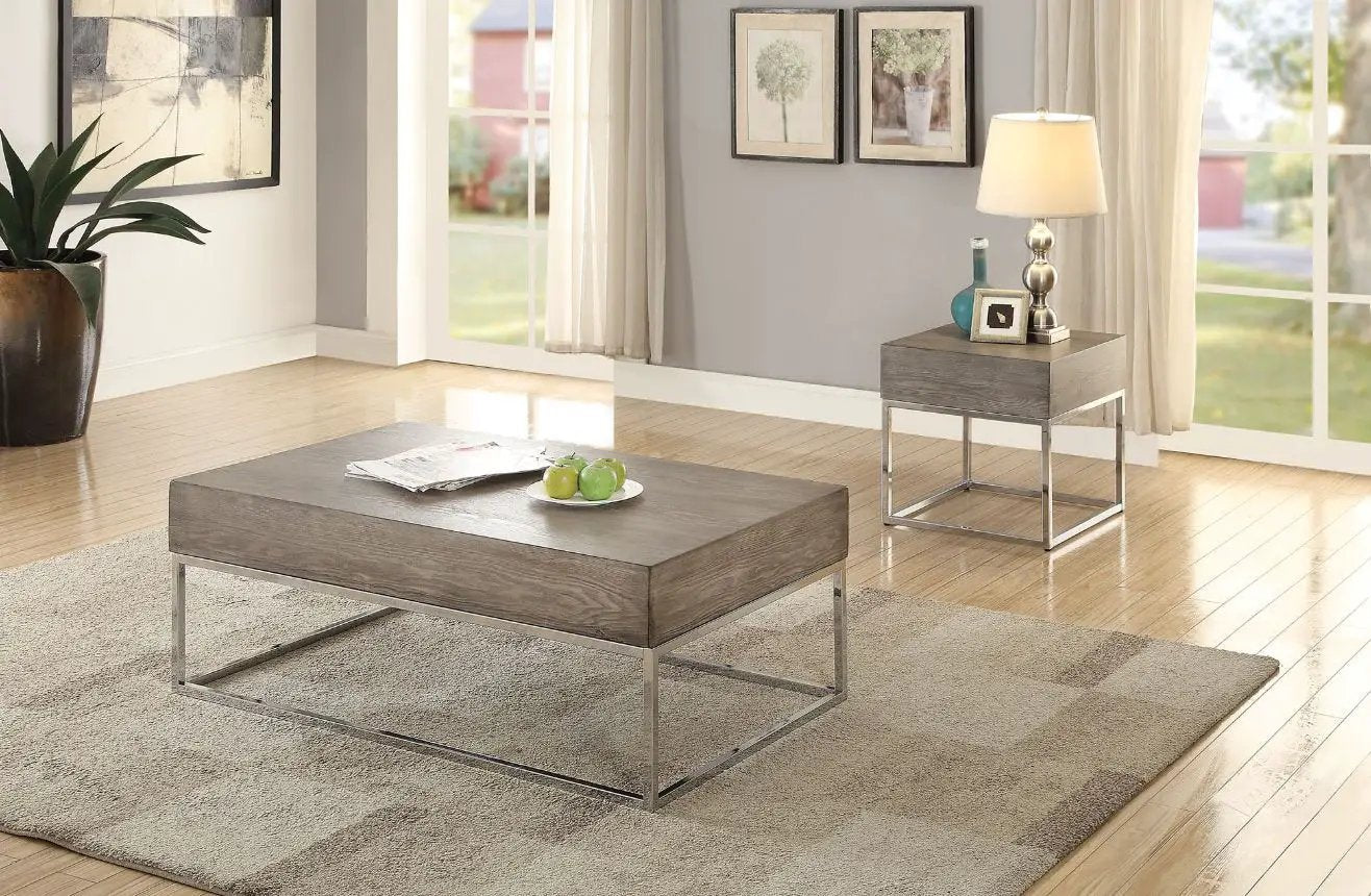 Cecil II - Coffee Table - Gray Oak & Chrome by Unique Piece Furniture