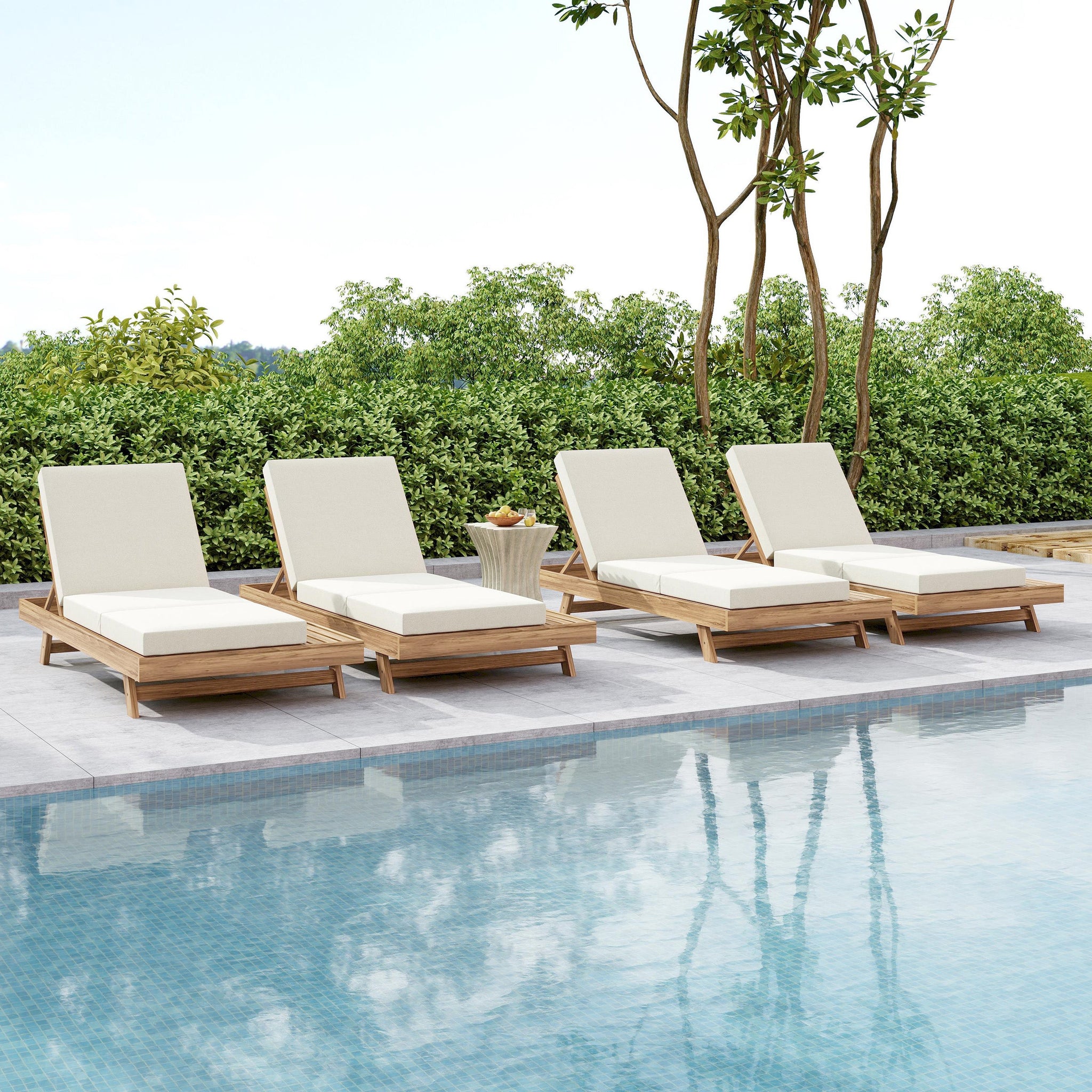 Lounge Chaise Set, Space Available On One Side, Acacia Solid Wood In by HouseOfZazla