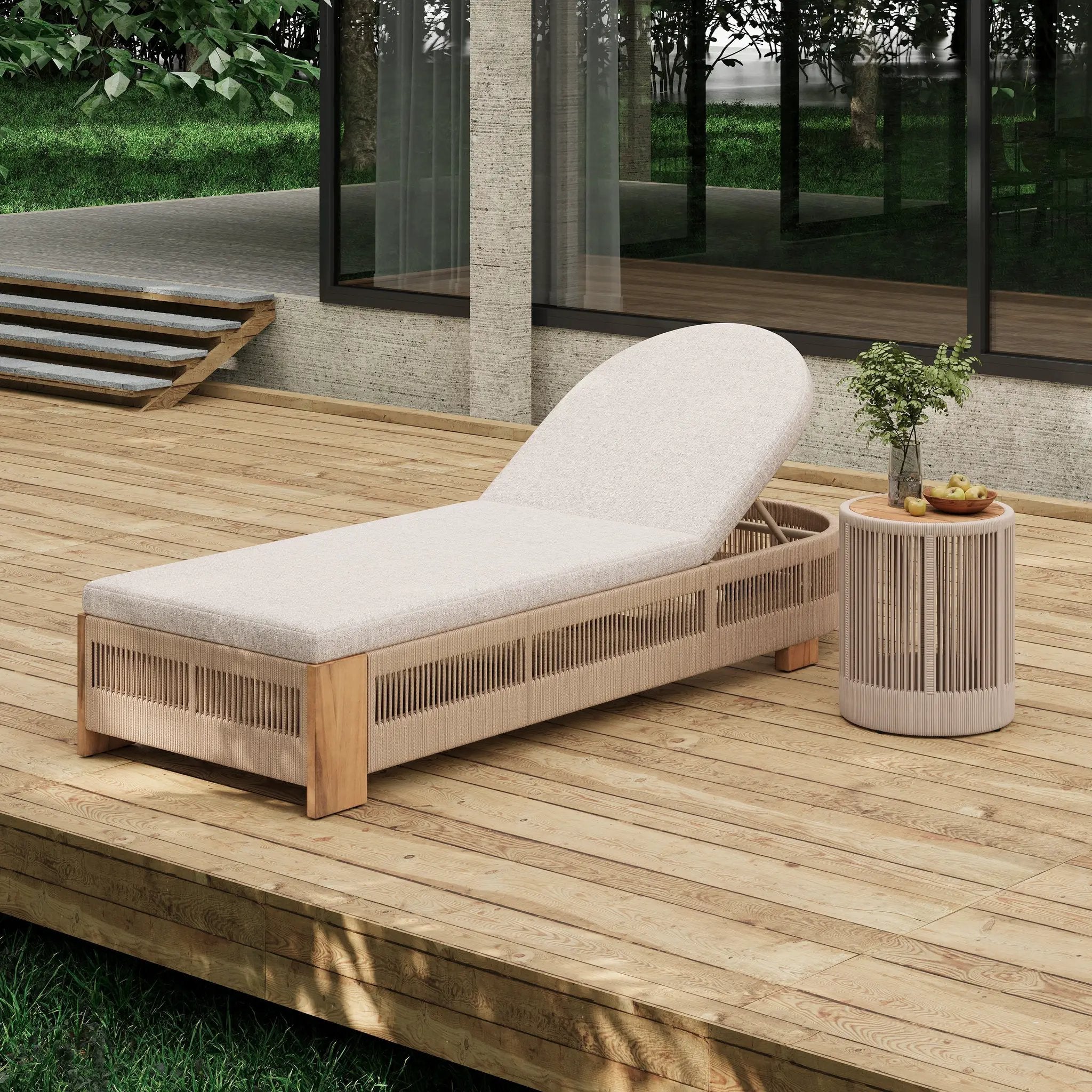 Outdoor Rope Chaise Lounge Set with Adjustable Backrest and Side Table by HouseOfZazla