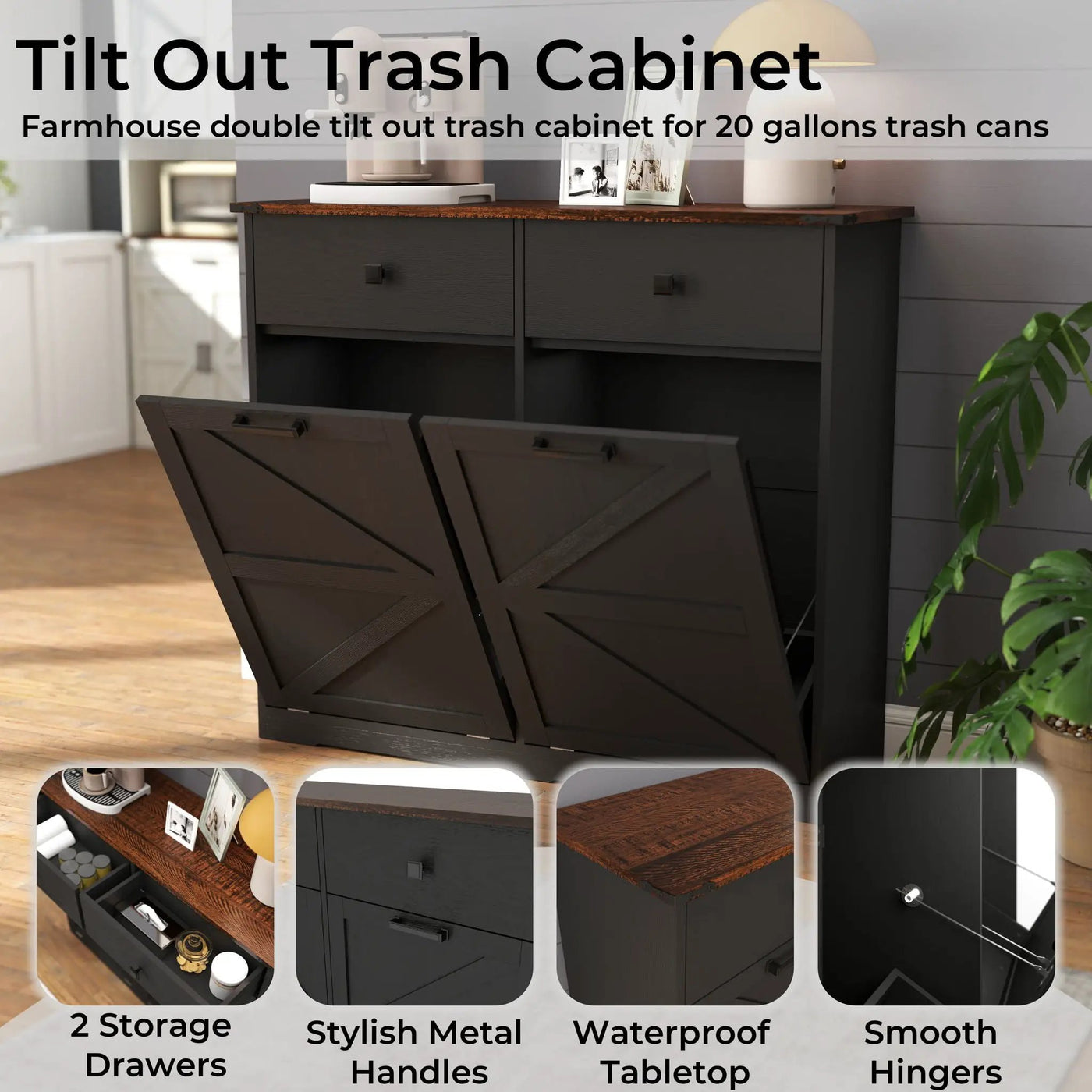Double Tilt Out Trash Cabinet With Hideaway Drawer And Barn Door Style by HouseOfZazla