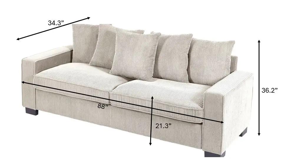 Luxe Sofa With 5 Matching Toss Pillows, Sleek Design, Spacious And Comfortable 3 Seater Couch by Unique Piece Furniture