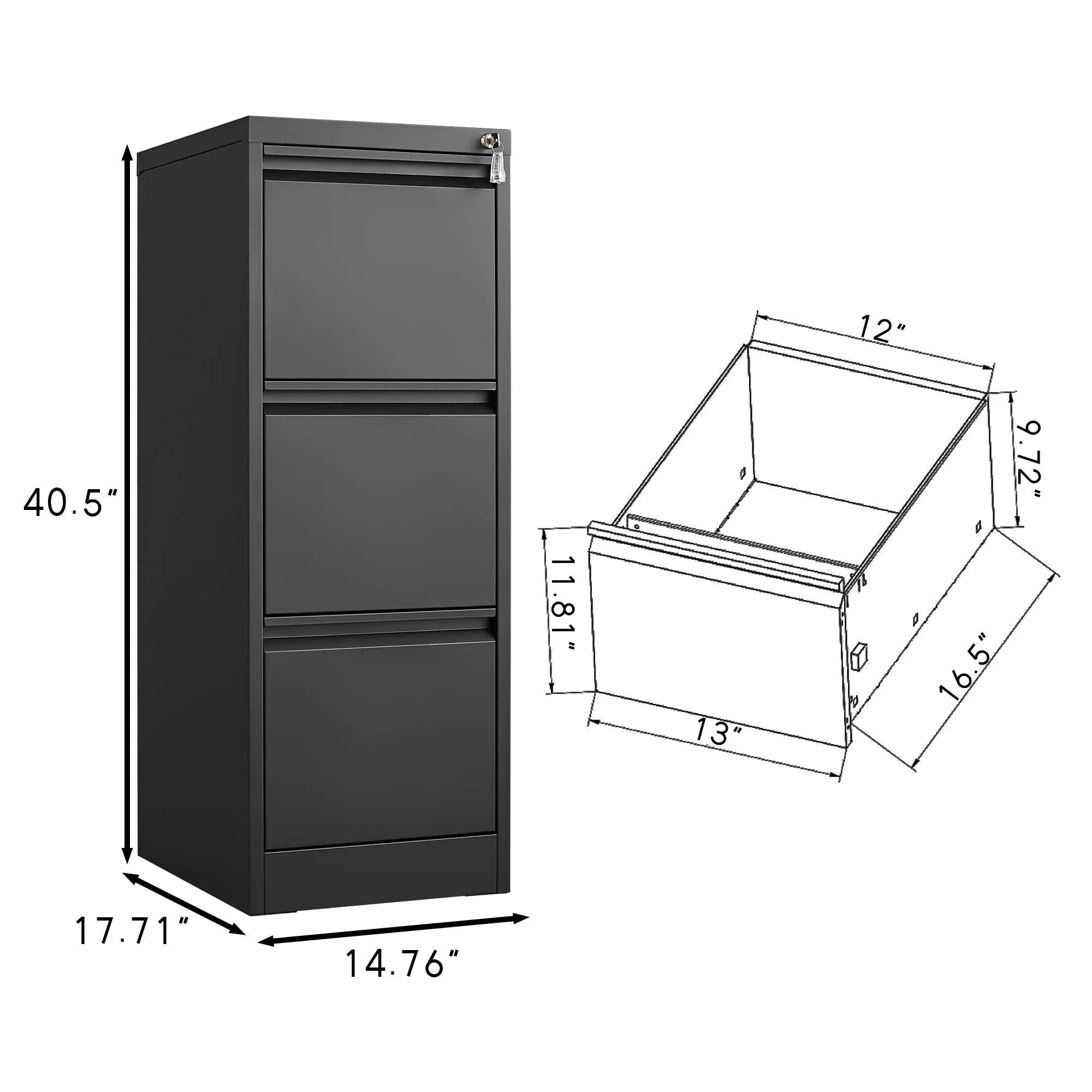 Durable Metal 3 Drawer File Cabinet With Lock For Office Storage by Unique Piece Furniture