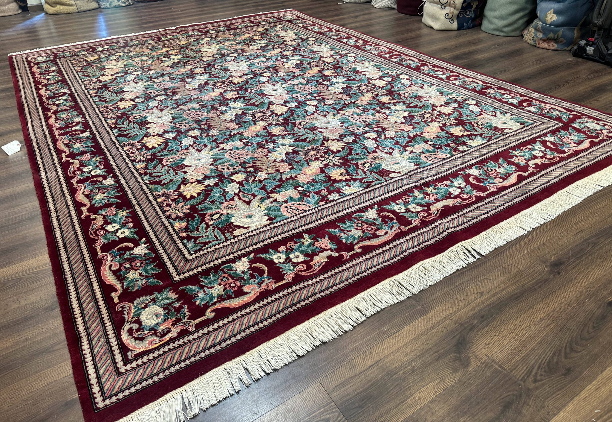 Pakistani Rug 9x12 William Morris Maroon Vintage Floral Wool by Jewel Rugs