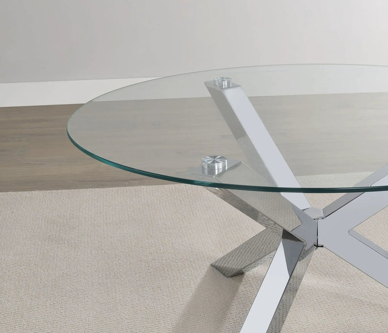 Kenzie Round Tempered Glass Top Cocktail Coffee Table Chrome by Unique Piece Furniture