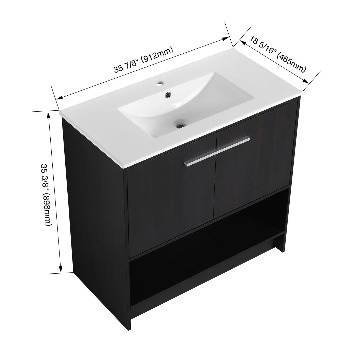 Modern Bathroom Vanity With Ceramic Sink, Freestanding Cabinet, Soft Closing Doors by HouseOfZazla