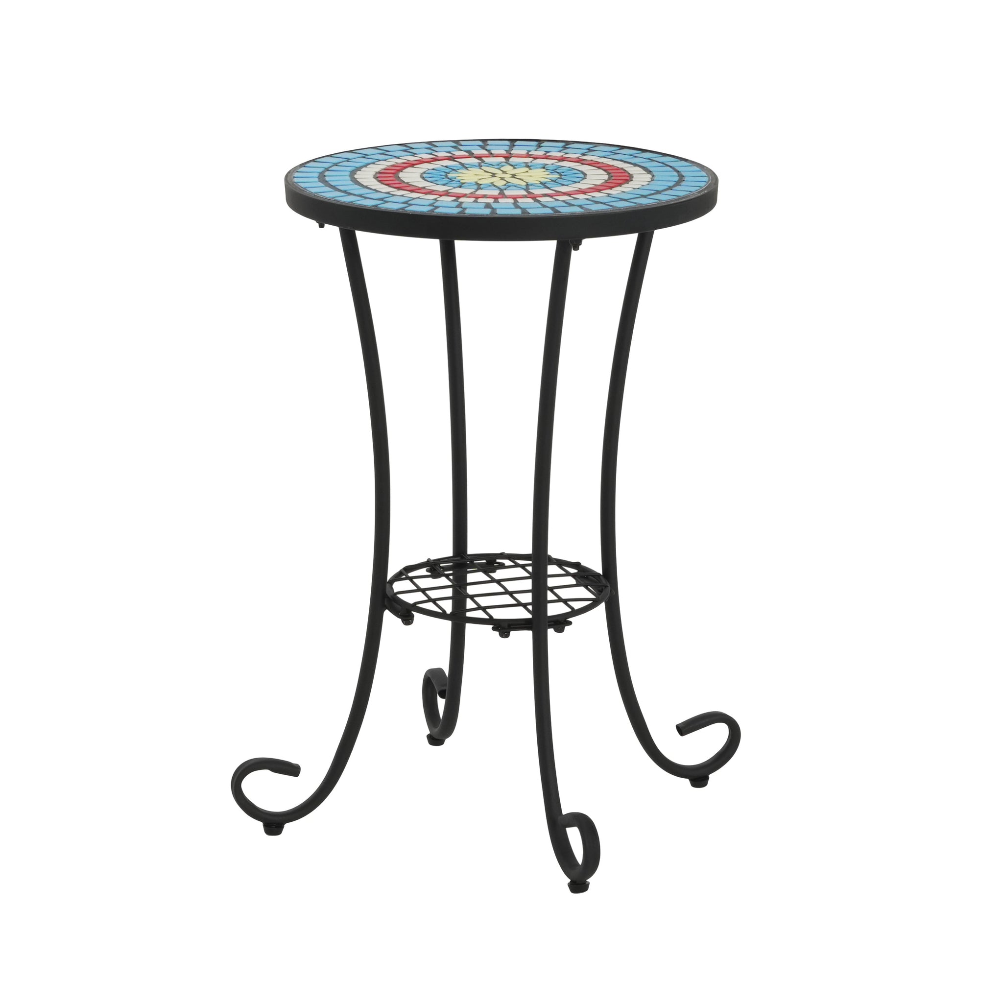 Patio Side Table with Shelf, Blue and Black by HouseOfZazla