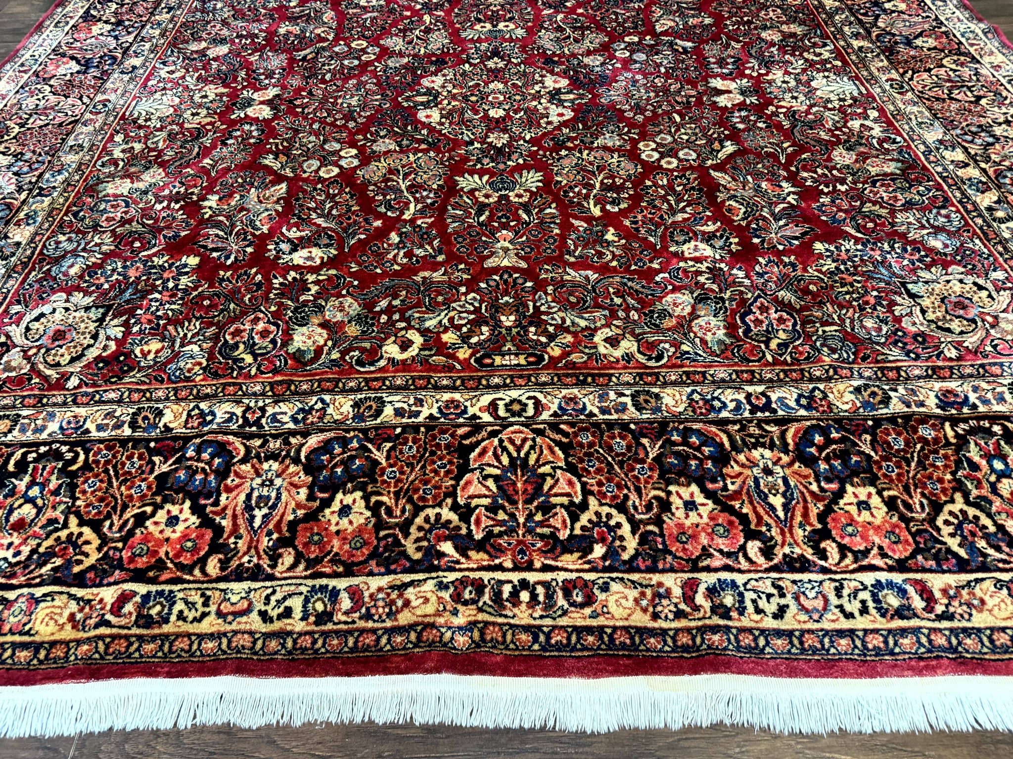 Persian Sarouk Rug 10x10, Square Persian Carpet, Red, Floral, Antique by Jewel Rugs