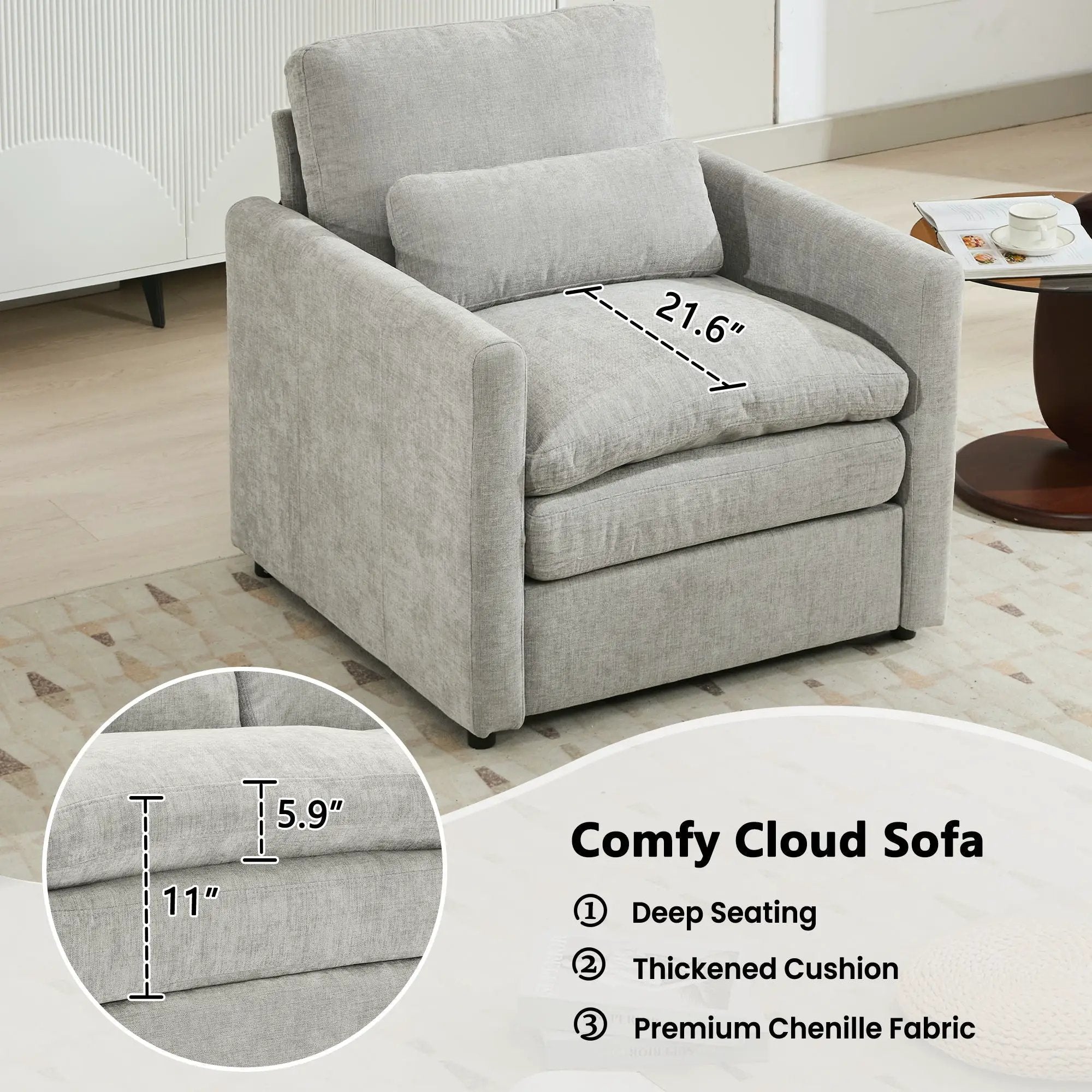 Cozy Upholstered Cushion Armchair For Living Room by HouseOfZazla