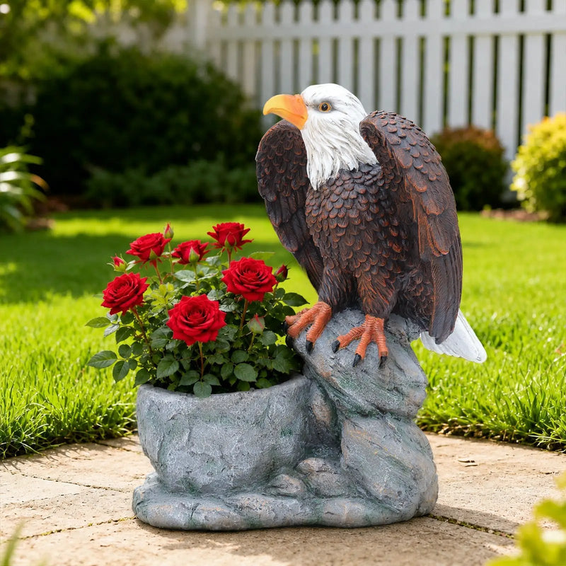 Standing Eagle Statue Garden Planter on Faux Stone Base by HouseOfZazla