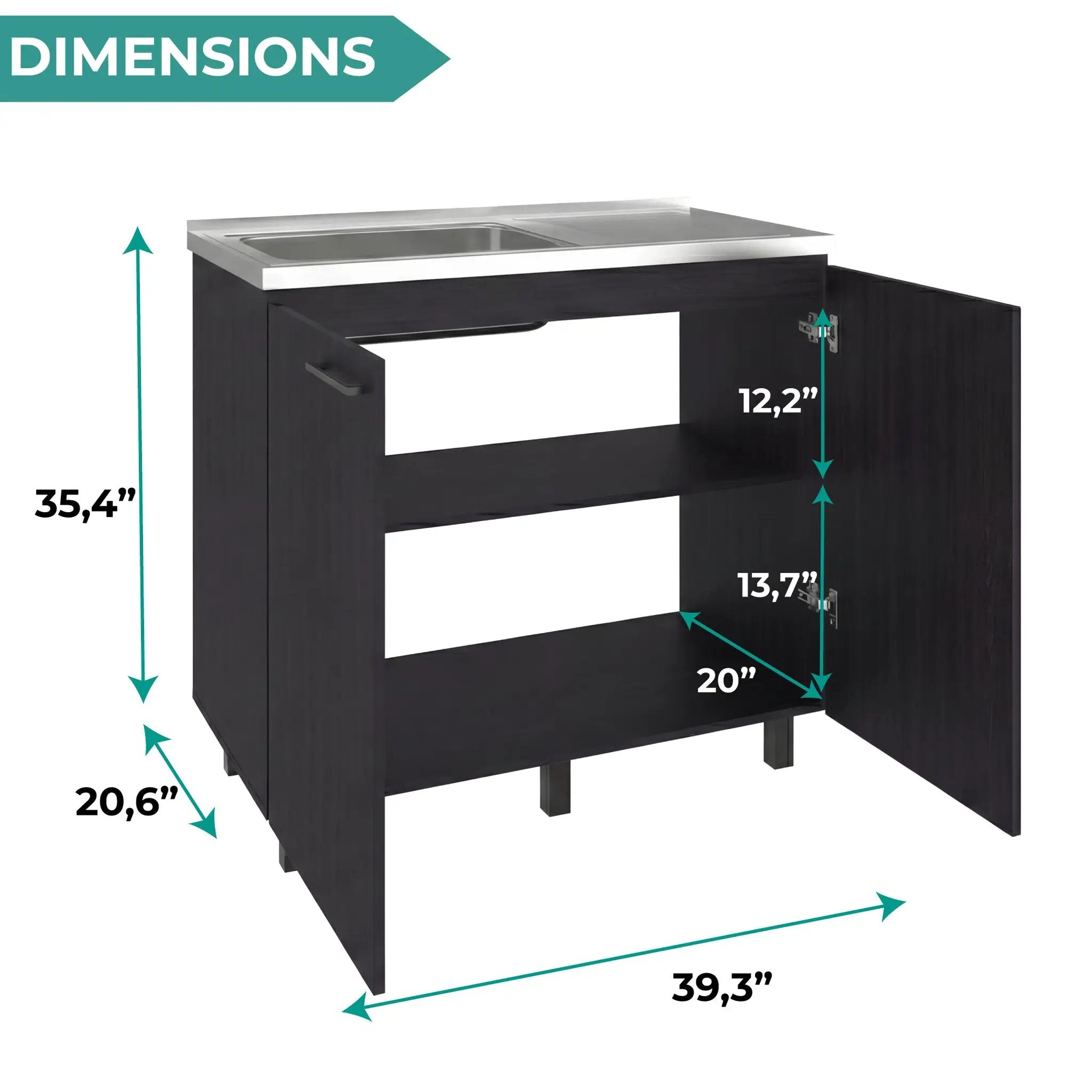 Napoles 2 Utility Sink with Cabinet, Stainless Steel Countertop, Interior Shelf - Wenge by HouseOfZazla
