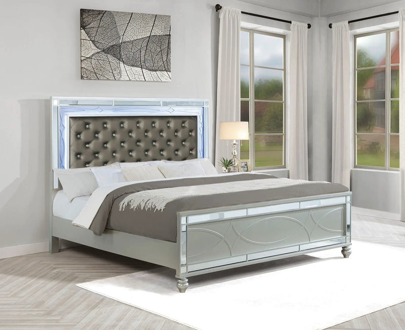 Gunnison Wood Eastern King LED Panel Bed Silver Metallic by Unique Piece Furniture