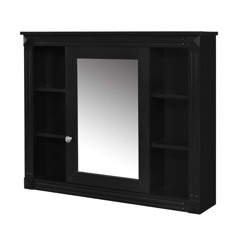 Wall-Mounted Bathroom Storage Cabinet With Mirror, 6 Open Shelves - Black by HouseOfZazla