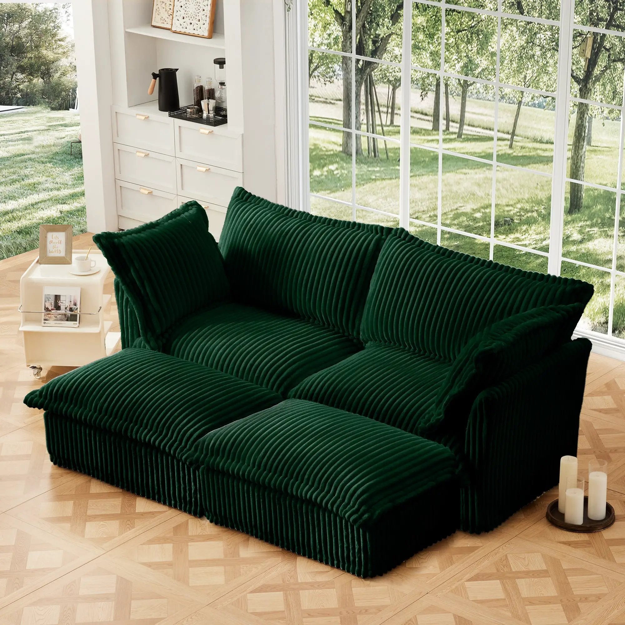 Slipcovered 2 Seater Sofa with 2 Ottomans by HouseOfZazla