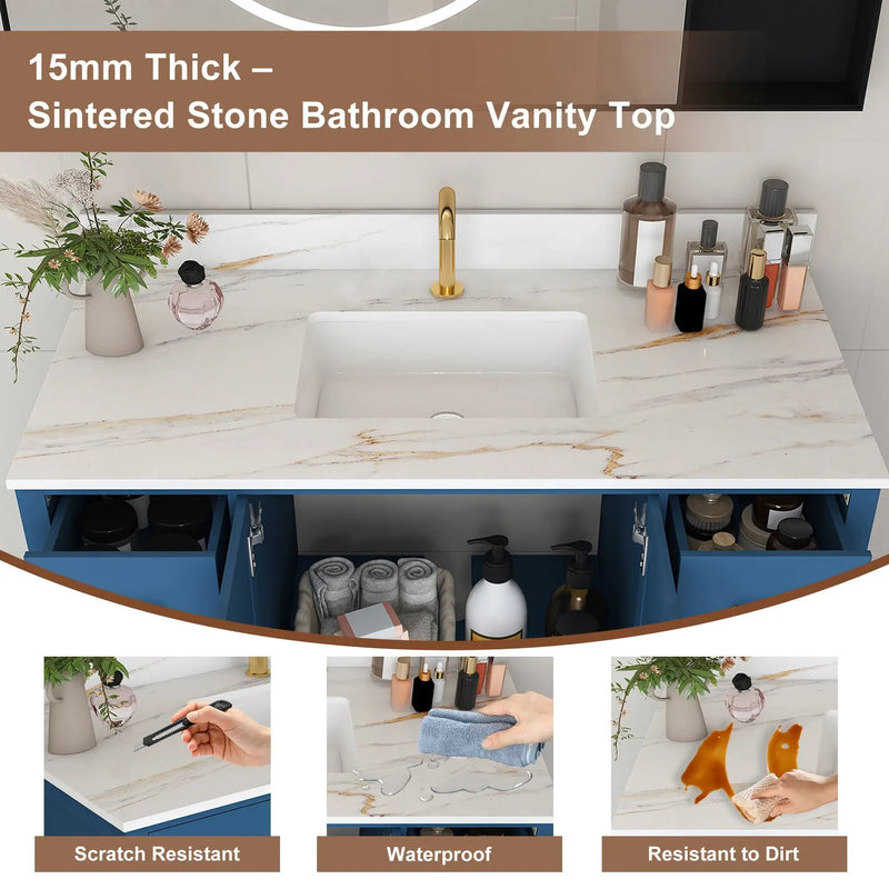 42" Modern Solid Wood Bathroom Vanity with Sink, 43" Carrara by HouseOfZazla