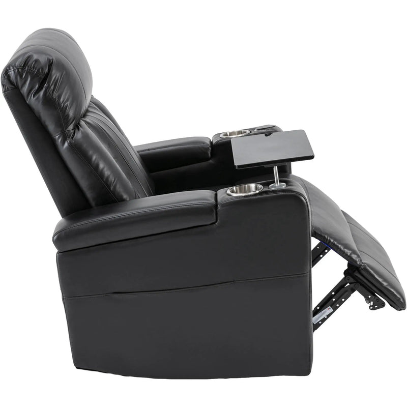 Premium Power Recliner & Storage Arms, Cupholders, Swivel Tray Table And Cell Phone Stand - Black by HouseOfZazla