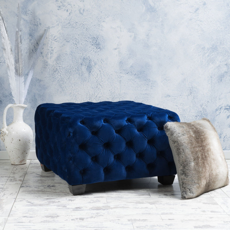 Modern Glam Ottoman with Upholstery and Button Tufted Design by HouseOfZazla