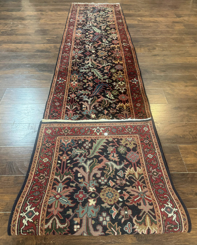 Indo Persian Runner Rug 2.7 x 13, Navy Blue and Red, Allover Floral, Wool, 13ft Runner by Jewel Rugs