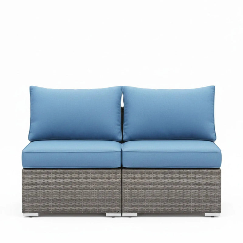 Armless Patio Sofa Set, With UV Resistant Frame And Waterproof Cushions - Blue / Brown