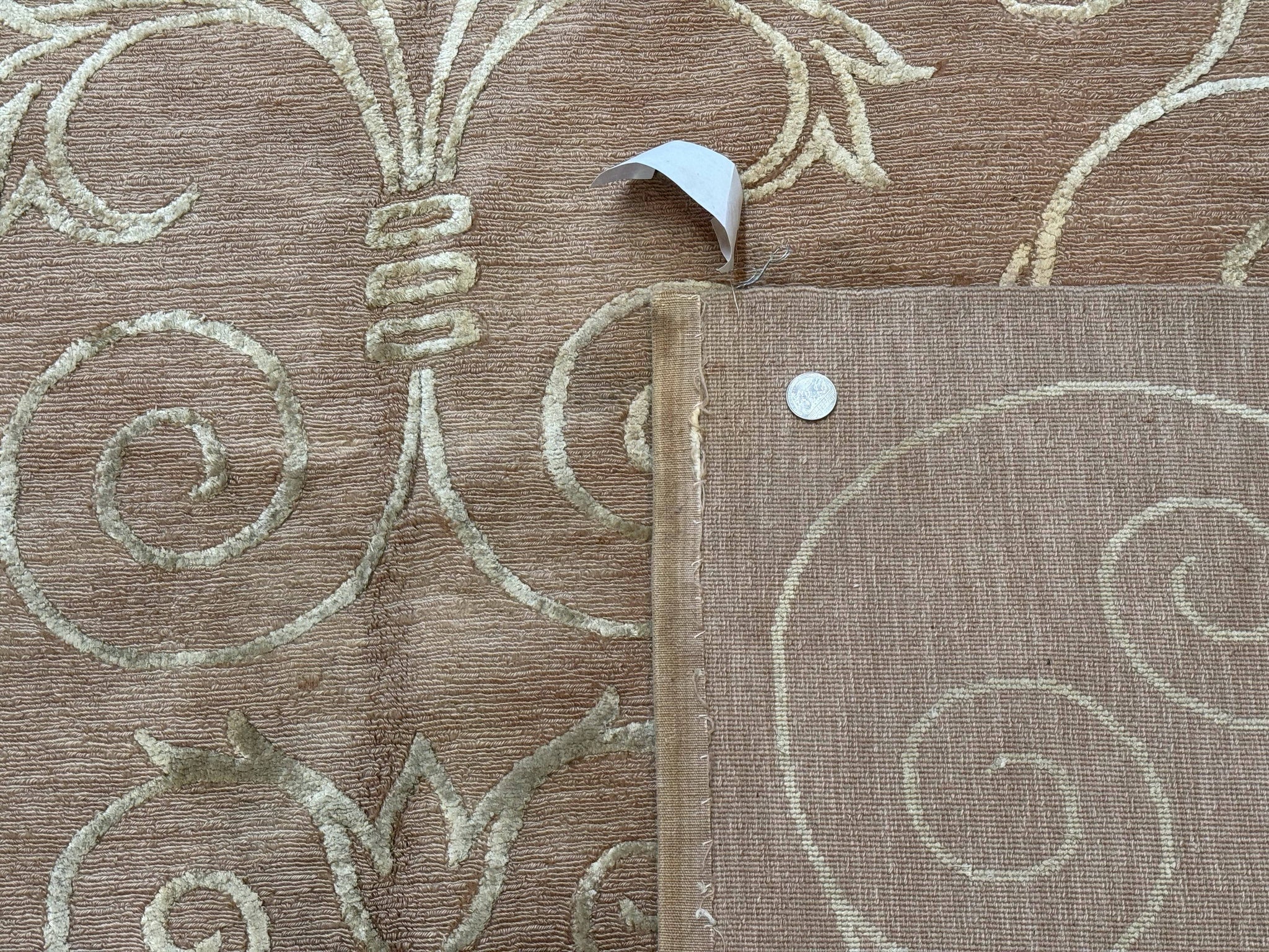 Tibetan Rug 9x12 Wool and Silk Beige Modern Handmade Carpet by Jewel Rugs