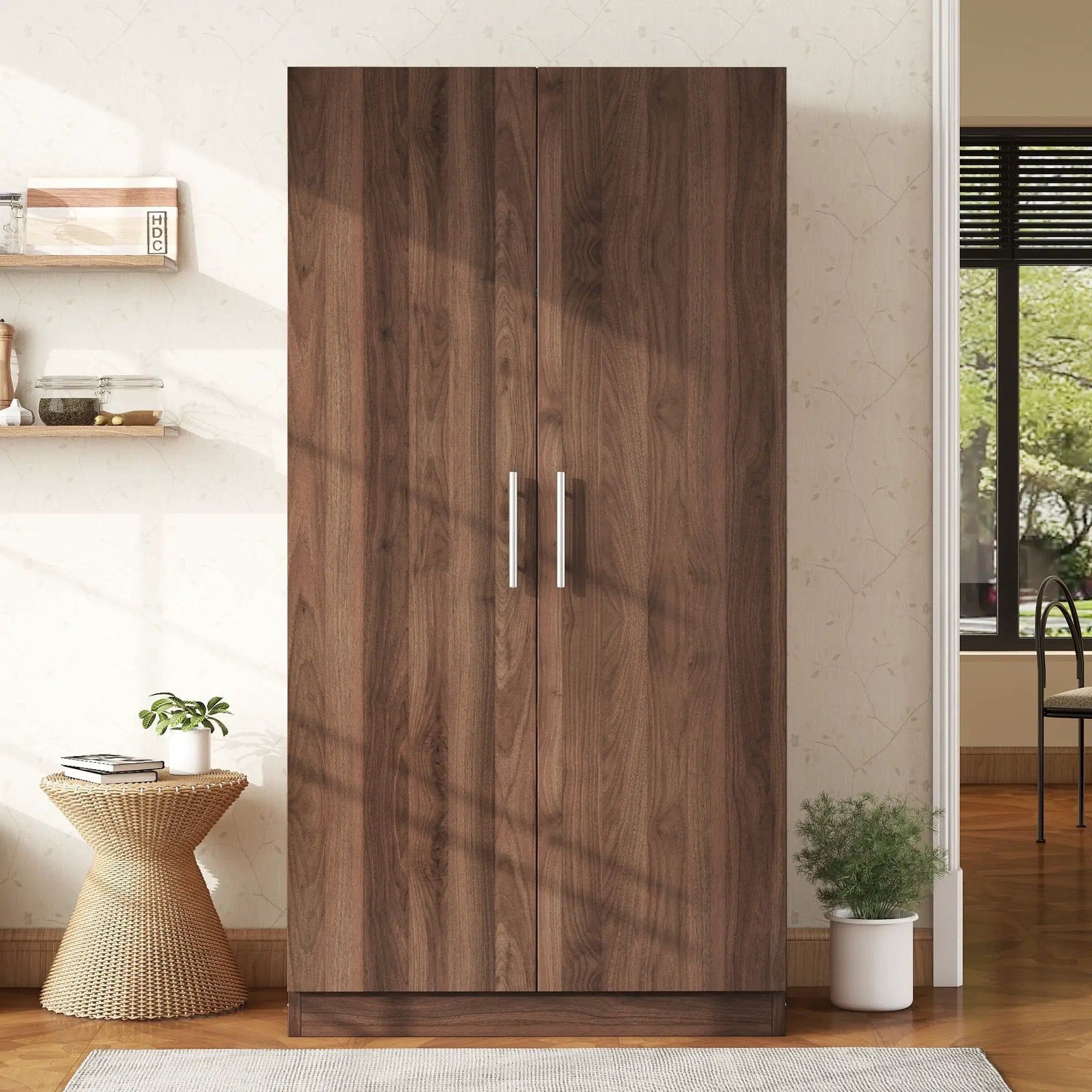 2 Door Wooden Wardrobe Armoire With 3 Storage Shelves - Brown by Unique Piece Furniture