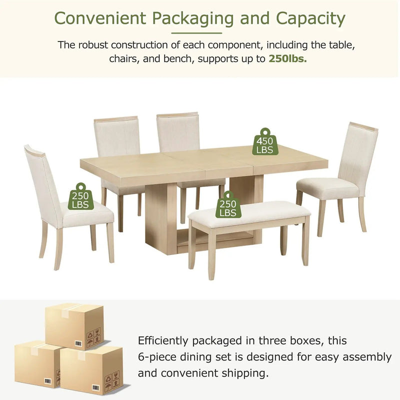 TOPMAX Contemporary 6-Piece Extendable Pedestal Dining Table Set by HouseOfZazla